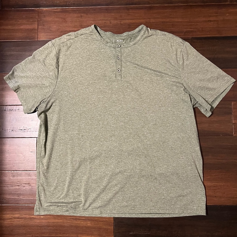 01.ALGO Sage Green Performance Henley Short Sleeve Shirt UPF 40 Men's XXL